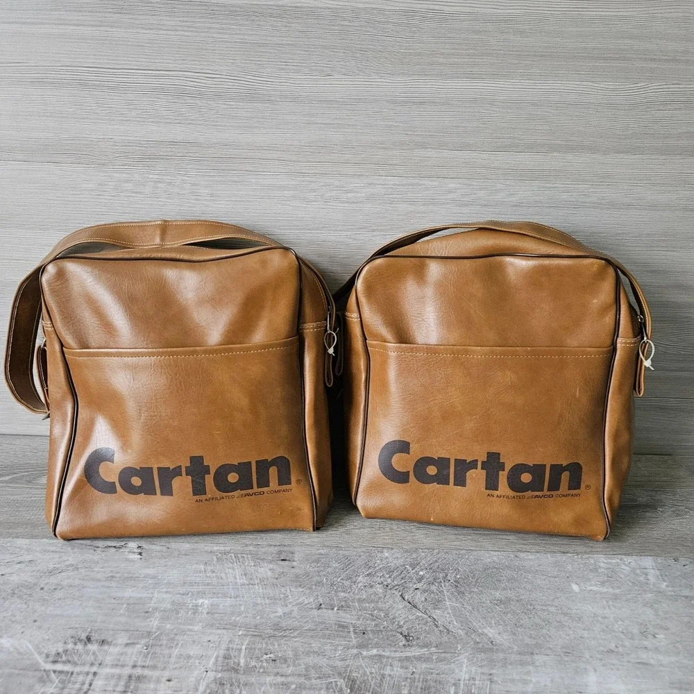 Set of 2 Vtg Bearse Chicago Flight Bags Cartan Avco Tours 70s Retro Luggage Prop